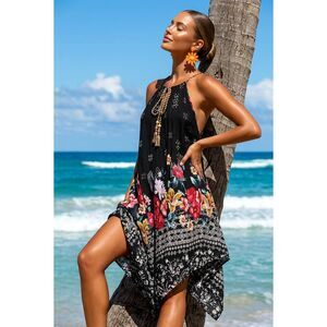 🔺️Black Floral Print Lightweight Sleeveless Halter Dress Small